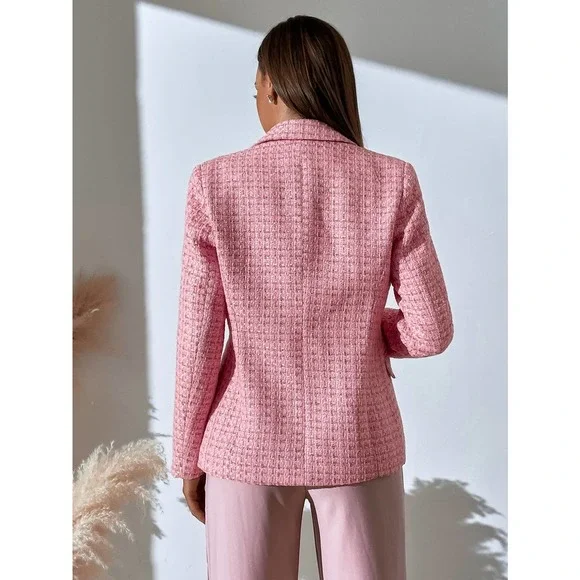 business plazacore tweed Plaid Print Double Breasted Blazer jacket - Picture 5 of 11